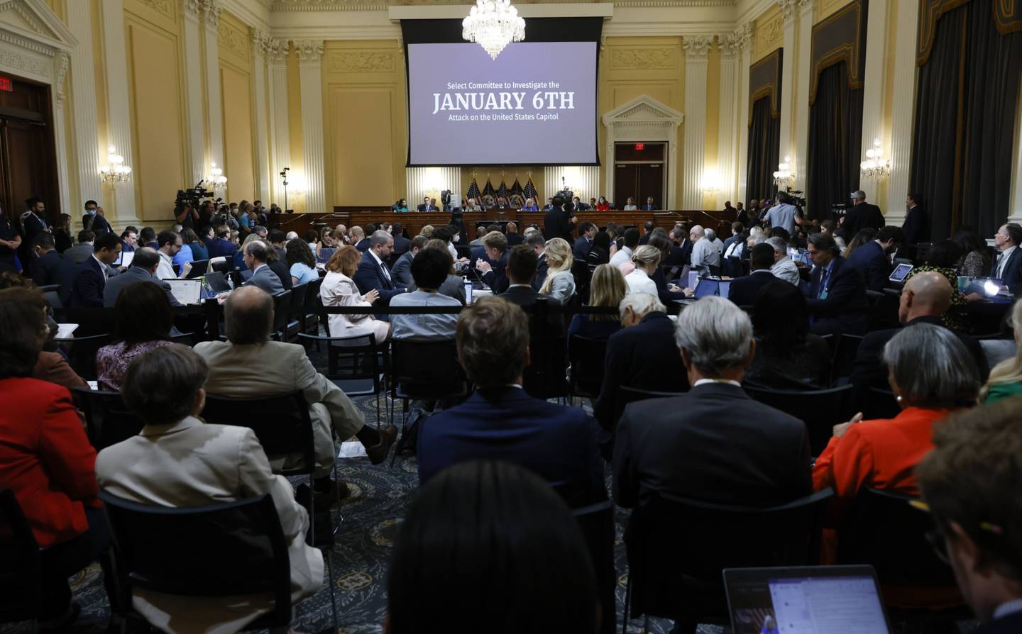Imagen de la audiencia sobre el asalto al Capitolio de EE.UU. el 6 de enero de 2021