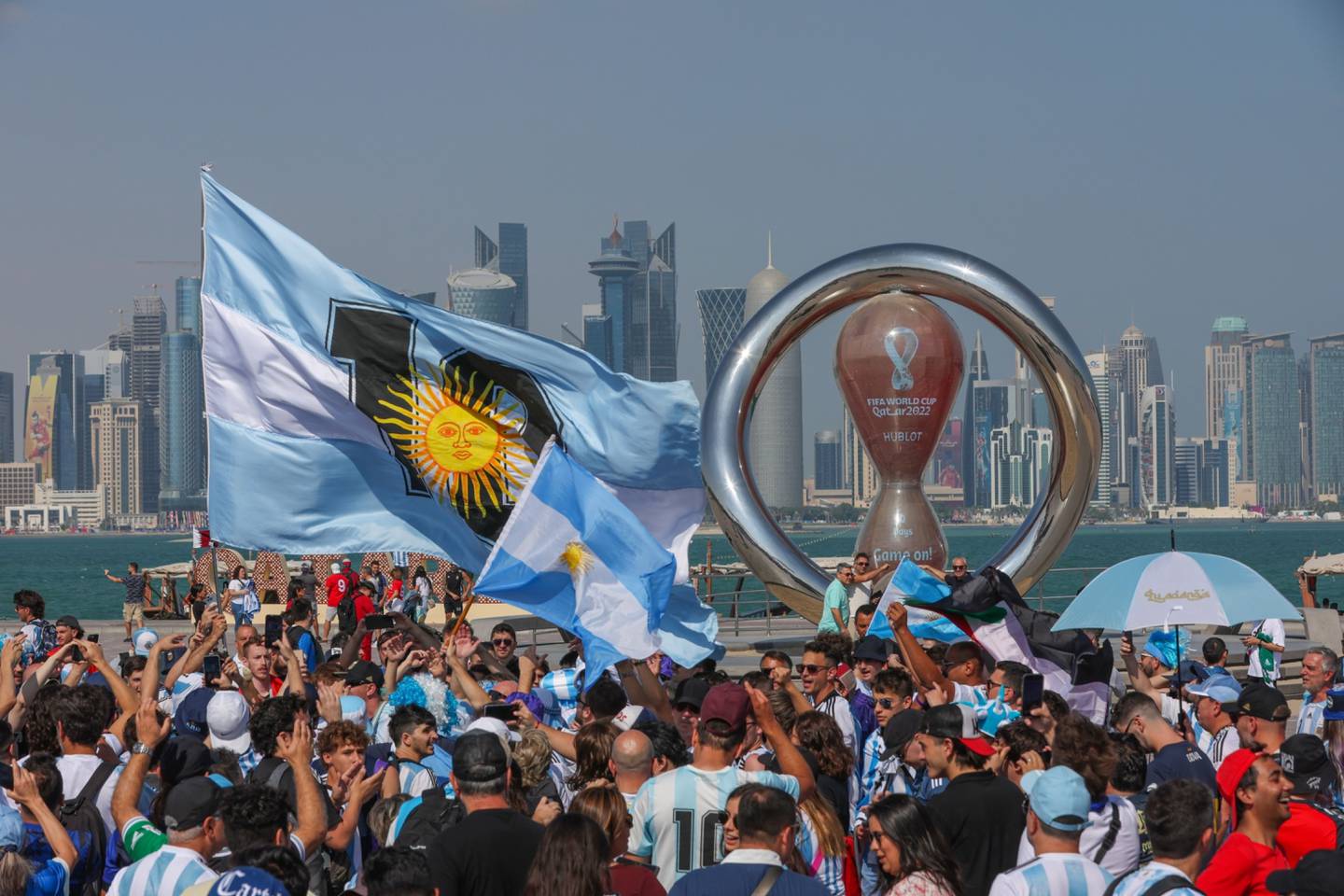 Argentina national soccer team fans congregate on the Doha Corniche in Doha.dfd