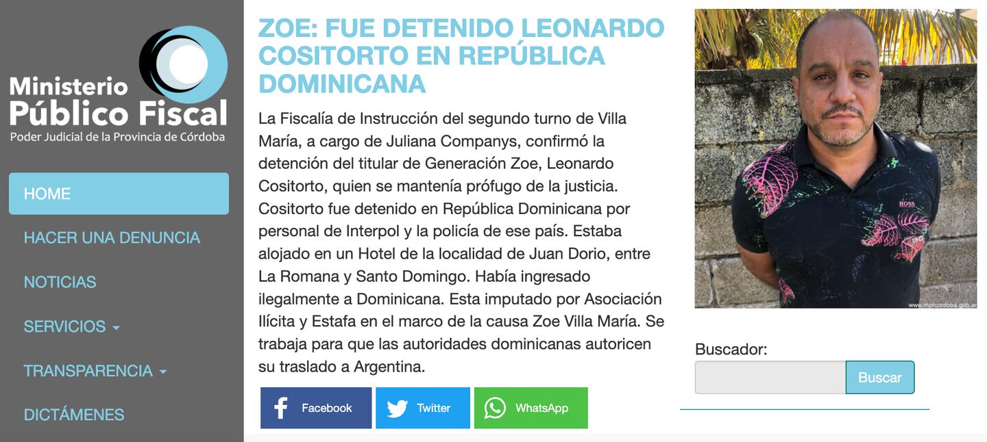 La página oficial del Ministerio Público Fiscal de la provincia de Córdoba confirmó la noticia.dfd
