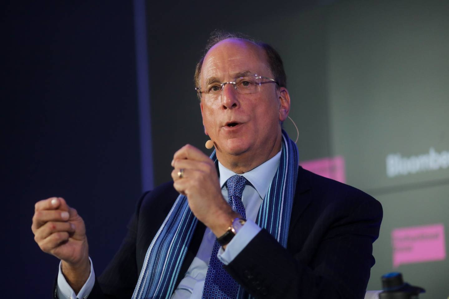 The executive director of BlackRock Inc. gestures while speaking at a Bloomberg event on the opening day of the World Economic Forum in Davos, Switzerland, on Tuesday, January 21, 2020.dfd