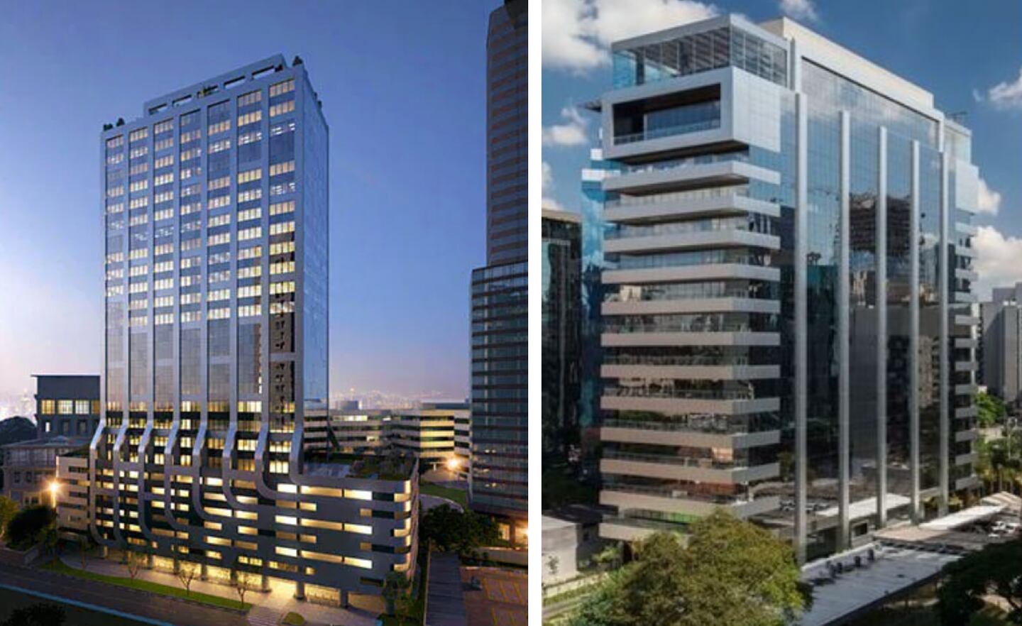 Sky Corporate (esq.) e o Central Vila Olímpia, em SP: dois prédios de alto padrão onde o PATC11 tem lajes corporativas