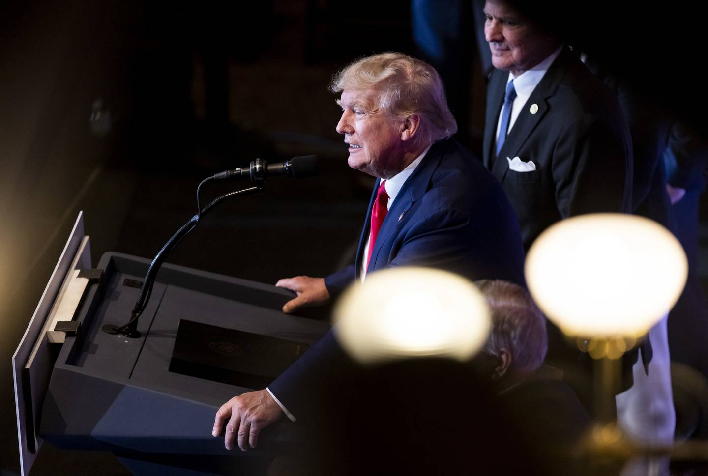 El expresidente estadounidense Donald Trump durante un acto de campaña en la Casa Estatal de Carolina del Sur en Columbia, Carolina del Sur, Estados Unidos, el sábado 28 de enero de 2023.