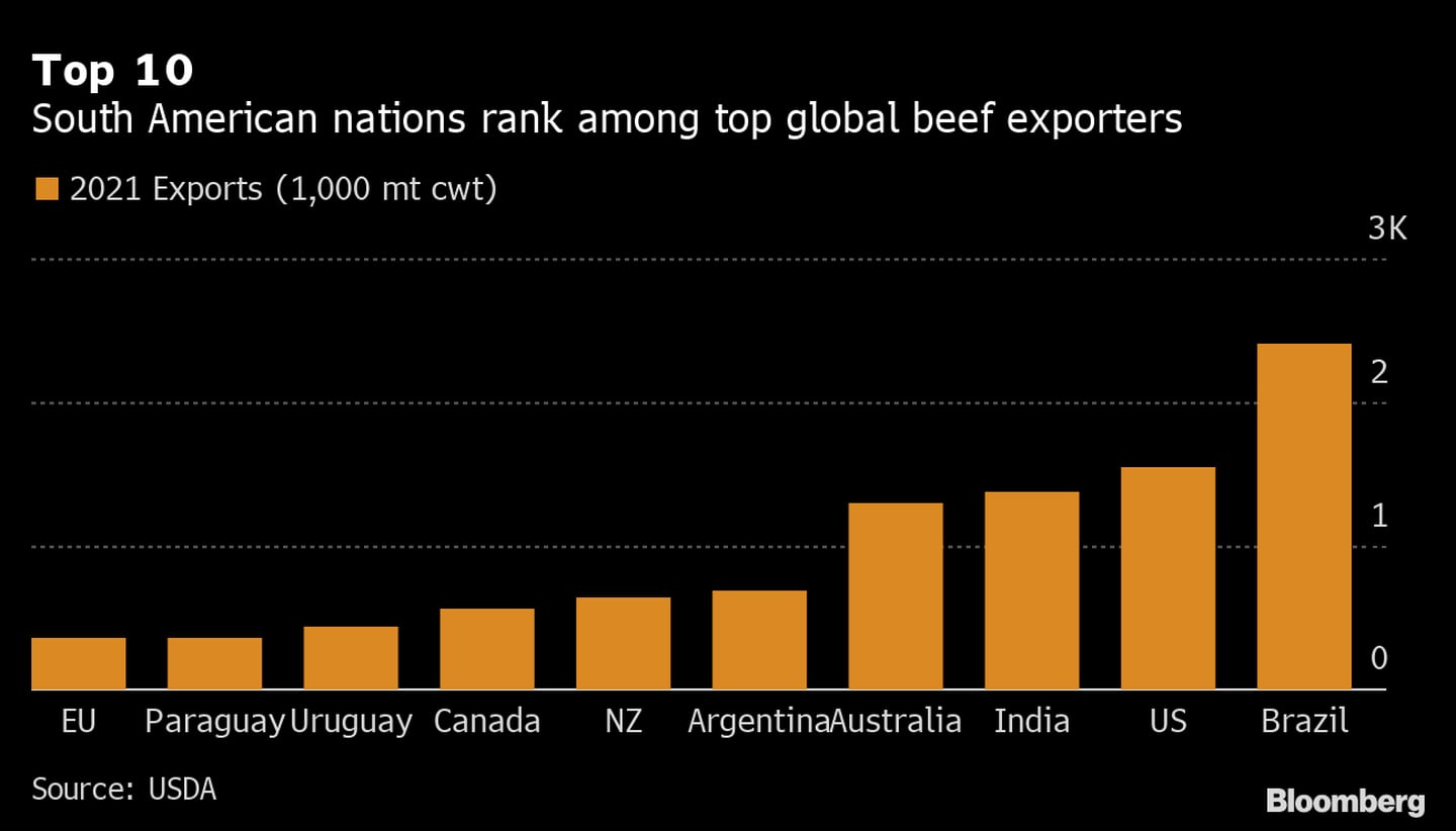Naciones sudamericanas se encuentran entre los principales exportadores de carne de res. dfd