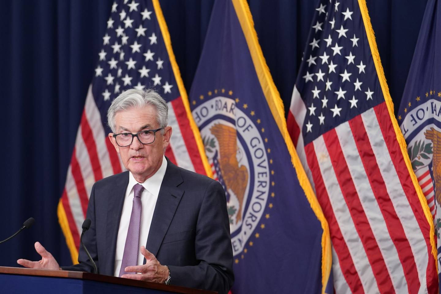 Jerome Powell, chairman of the US Federal Reserve, speaks during a news conference following a Federal Open Market Committee (FOMC) meeting in Washington, D.C., US, on Wednesday, Sept. 21, 2022. Federal Reserve officials raised interest rates by 75 basis points for the third consecutive time and forecast they would reach 4.6% in 2023. Photographer: Sarah Silbiger/Bloomberg 