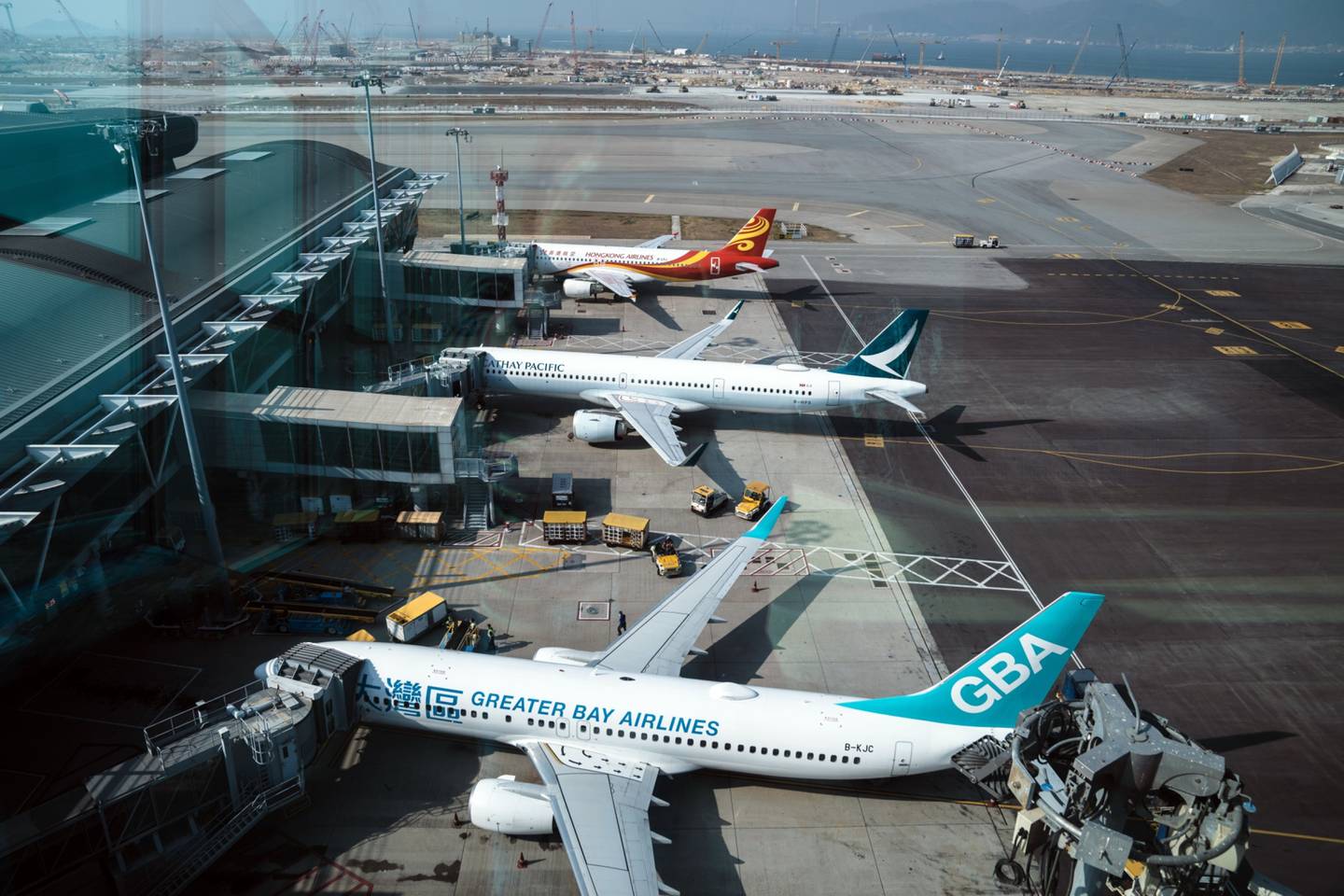 Aircraft operated by Greater Bay Airlines, Cathay Pacific Airways and Hong Kong Airlines at Hong Kong International Airport.dfd