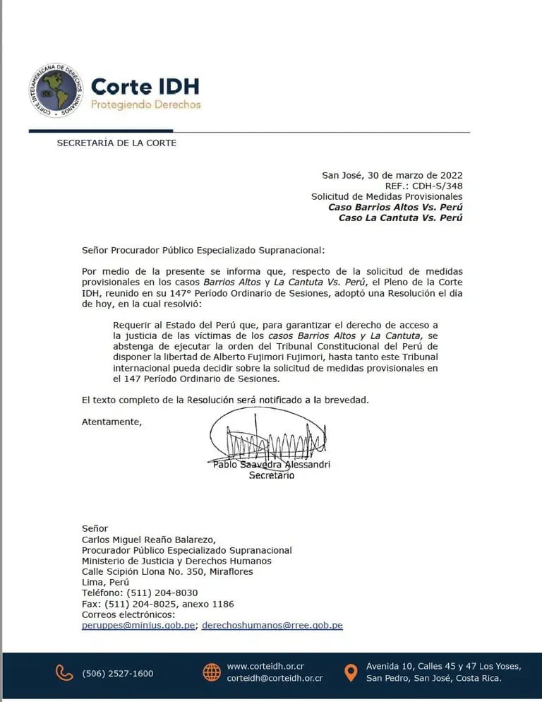 Carta de la Corte IDH sobre el caso de Alberto Fujimori.dfd