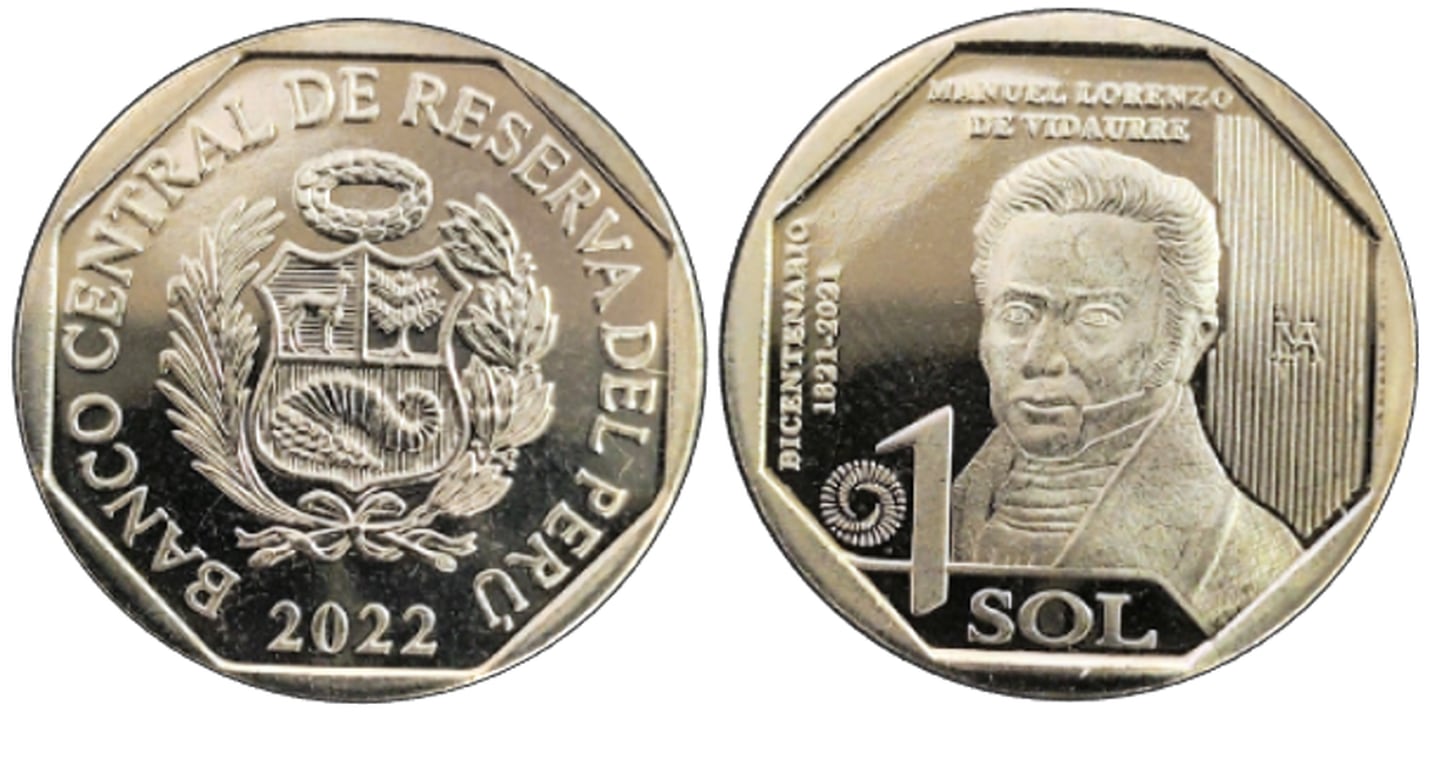 La nueva moneda de un sol emitida por el Banco Central de Reserva (BCR): Es la cuarta moneda de S/1 de la colección que conmemora el Bicentenario de la Independencia del Perú.