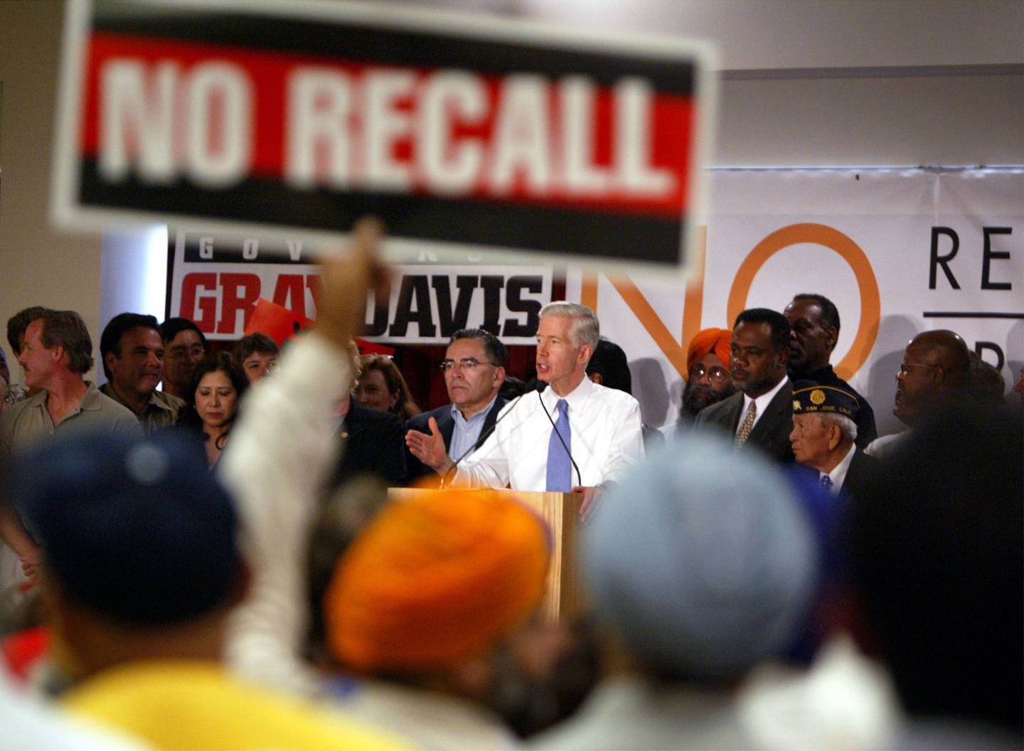 Gray Davis speaks at an anti-recall rally in San Jose, California, in 2003. Photographer: David McNew/Getty Images North Americadfd