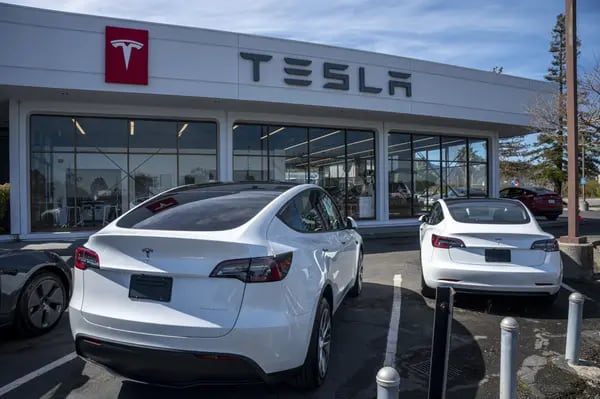 Vehicles for sale at Tesla store in Corte Madera, California, US, on Thursday, March 2, 2023. Tesla Inc.'s much-awaited investor day failed to live up to the hype, and the shares of the electric vehicle maker are paying the price.