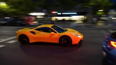 A Ferrari NV F8 Tributo supercar in the Salamanca district of Madrid, Spain, on Saturday, May 27, 2023. A flood of funds from well-heeled Latin Americans is changing the face of Madrid: driving property prices soaring and creating a sizzling hot high-end dining scene.