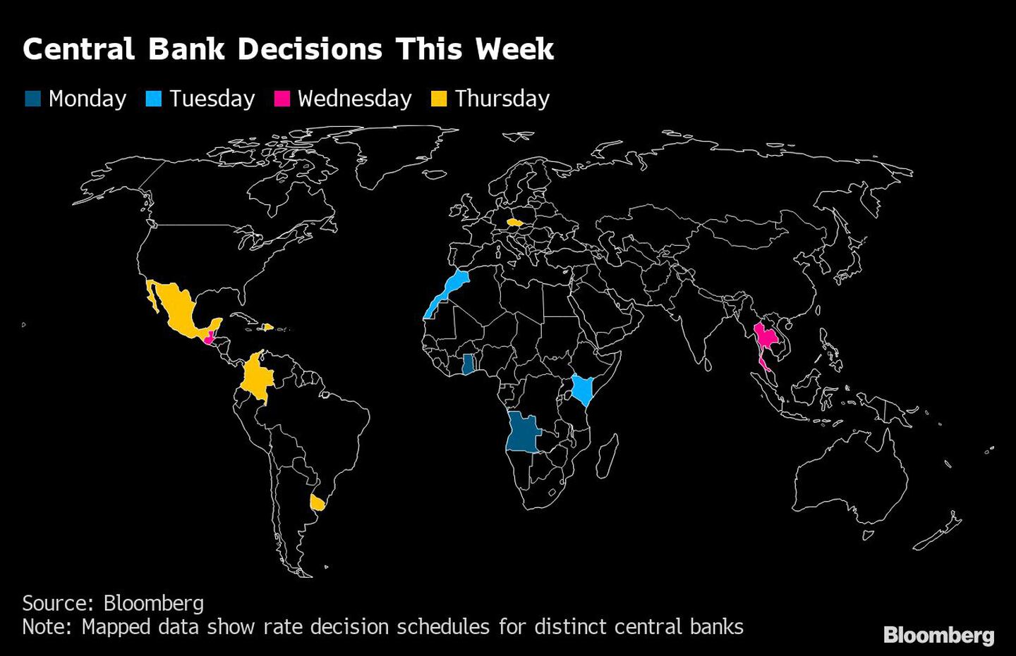Bancos centrales que tomarán decisiones la semana que empieza.dfd