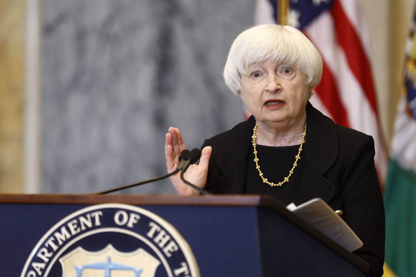 US Treasury Secretary Yellen Holds News Conference During IMF & World Bank Spring Meetings.