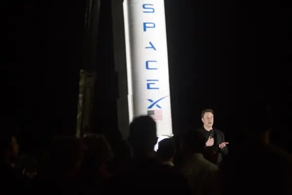 Elon Musk during a conference to offer details of the Starship launches.