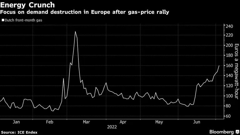La crisis de la energía
La destrucción de la demanda en Europa se centra en la subida del precio del gas
Blanco: El gas holandés del primer mesdfd