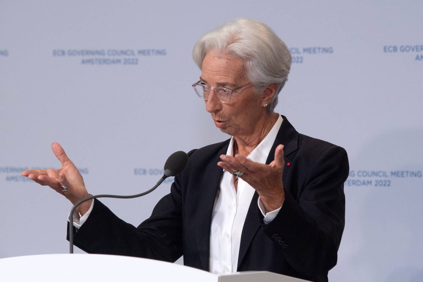 Christine Lagarde during an ECB news conference in Amsterdam, on June 9. Photographer: Peter Boer/Bloomberg