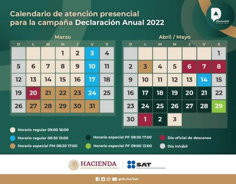 Calendario Declaración Anual, SAT (Imagen: Servicio de Administración Tributaria)dfd