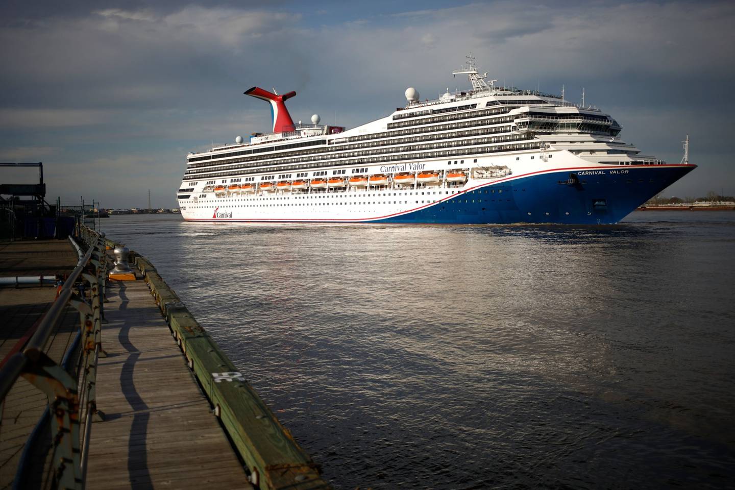 The Carnival Valor cruise ship sets sail from the Port of New Orleans in New Orleans, Louisiana.