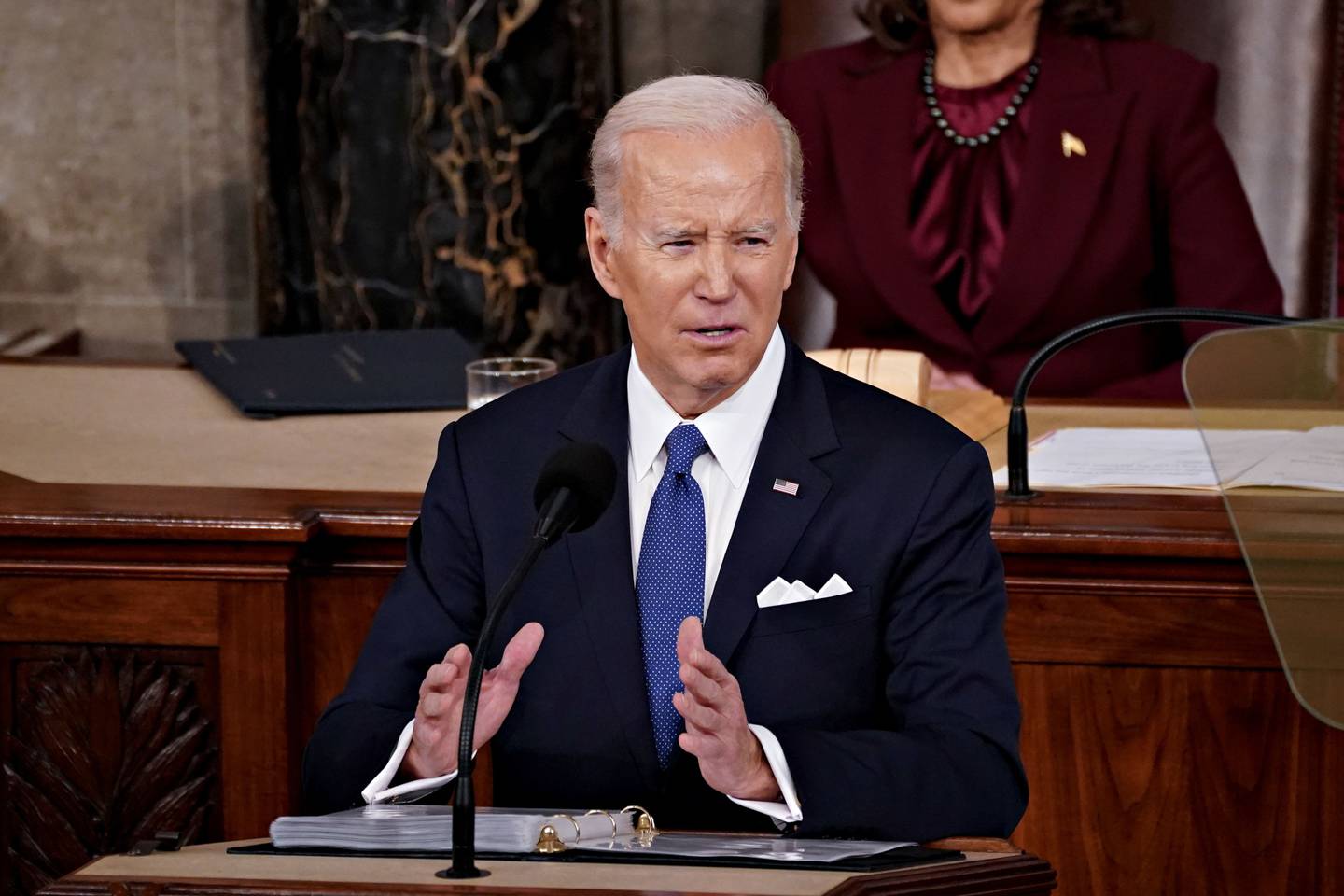 El Presidente de EE.UU. Joe Biden habla durante el discurso sobre el Estado de la Unión en el Capitolio de EE.UU. el 7 de febrero. Fotógrafo: Nathan Howard/Bloomberg