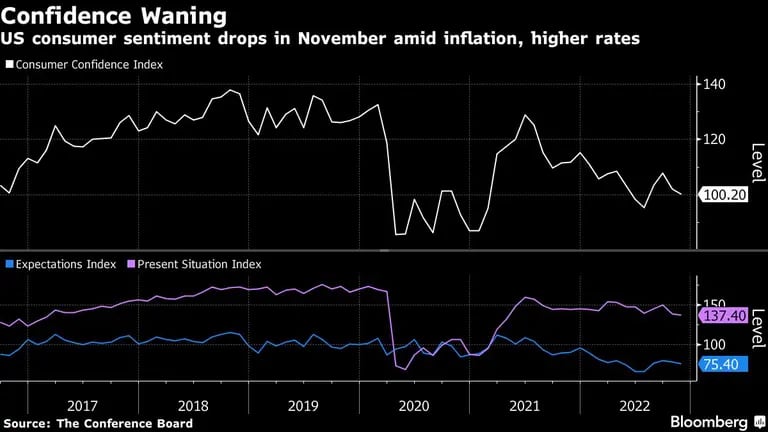 La confianza de los consumidores de EE.UU. cae en noviembre en medio de la inflación y la subida de los tiposdfd