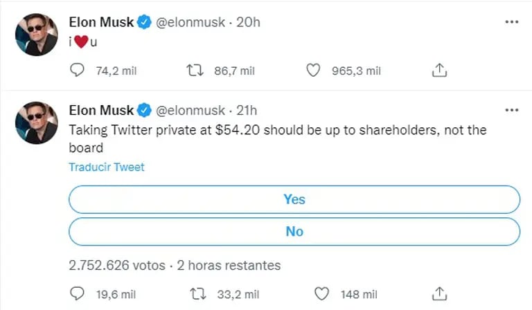 Tuits de Elon Musk sobre Twitter.dfd