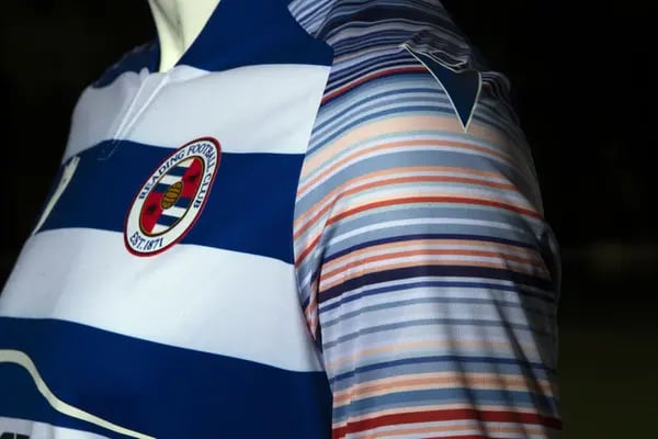 The new home kit for the Reading Football Club incorporates “climate stripes” that show the impacts of climate change on rising temperatures.
