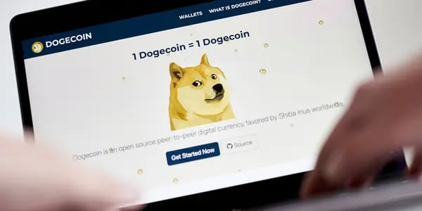 El sitio web de Dogecoin en una laptop, en Brooklyn.