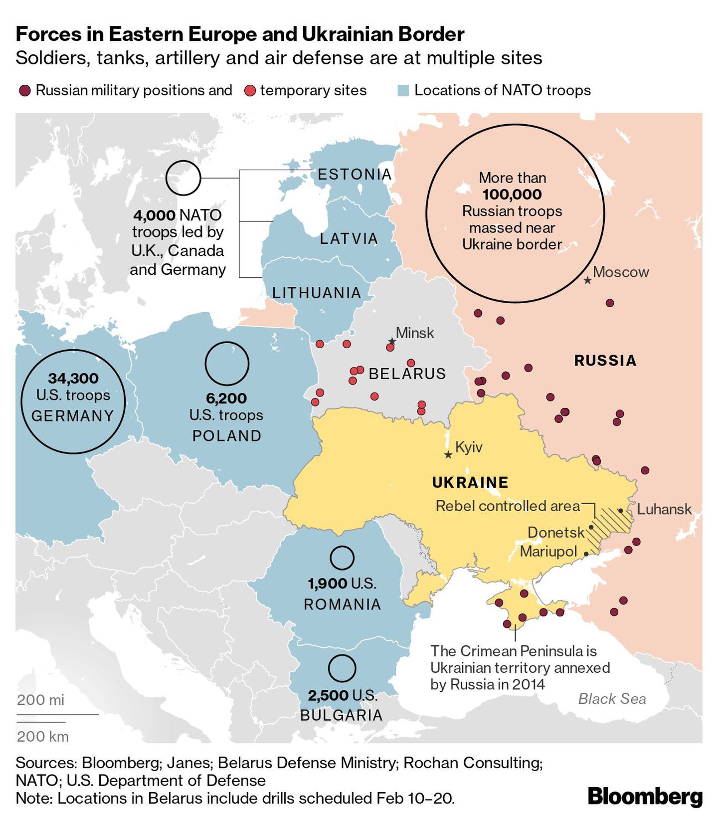 Fuerzas en Europa del Este y la frontera ucraniana. Fuente: Bloombergdfd