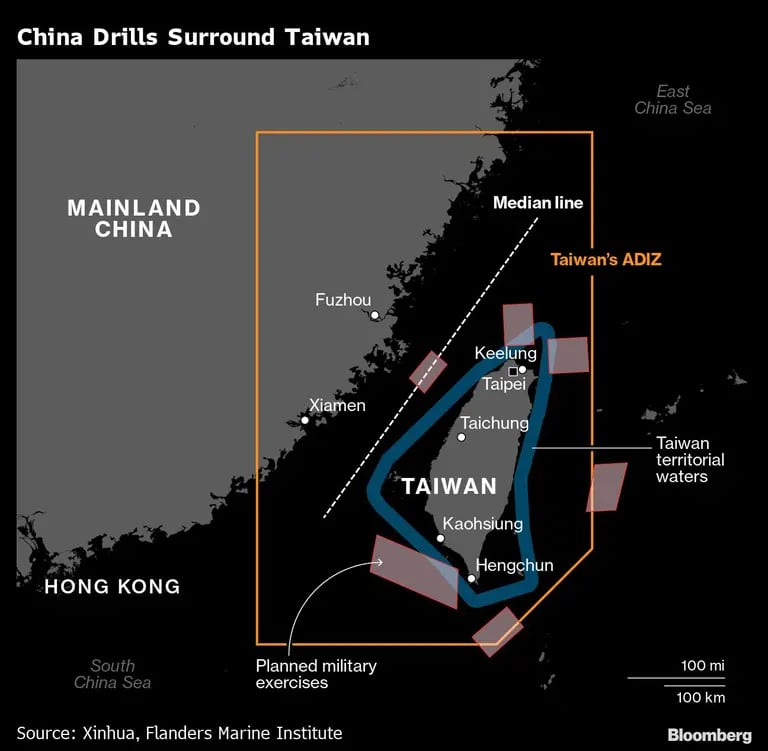 Los ejercicios militares de China alrededor de Taiwándfd
