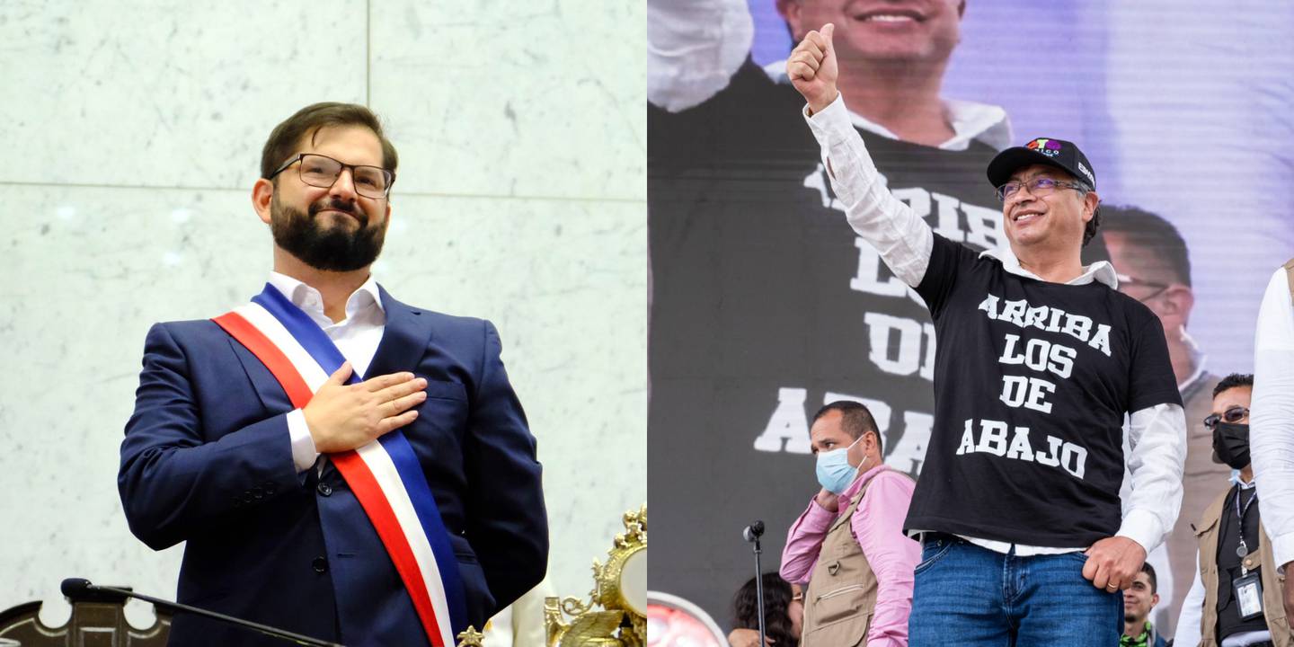 Gabriel Boric, presidente de Chile, y Gustavo Petro, candidato presidencial en Colombia