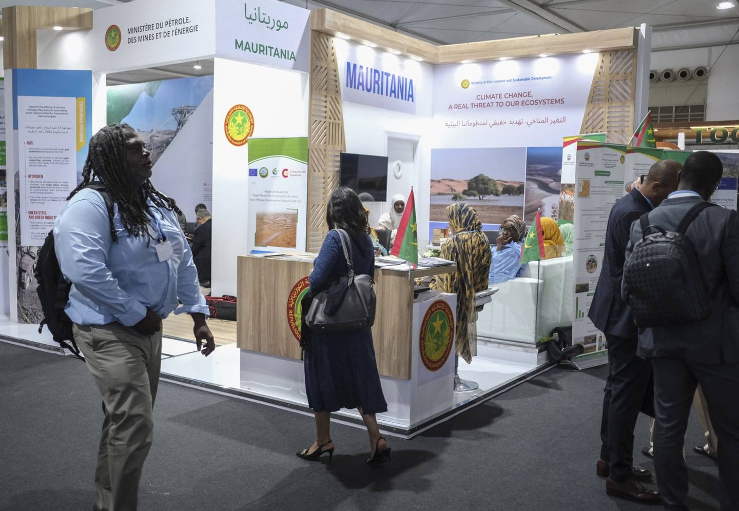 El pabellón de Mauritania en la conferencia sobre el clima COP27 en el Centro Internacional de Convenciones de Sharm El Sheikh, Egipto, el lunes 7 de noviembre de 2022.