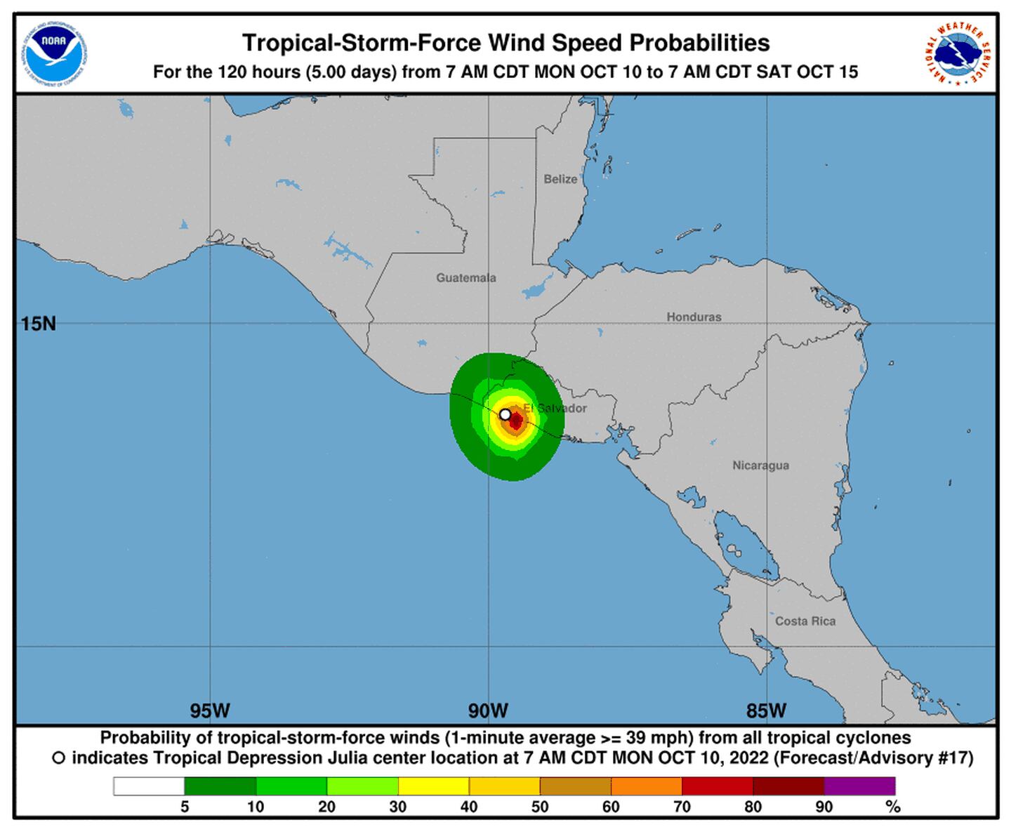 La trayectoria de la depresión tropical Julia avanza hacia el territorio de Guatemaladfd