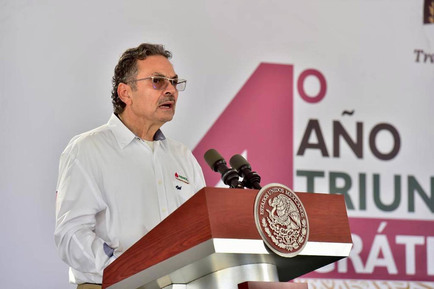 Octavio Romero Oropeza, CEO de Pemex, durante su discurso en la inauguración de la primera fase de la refinería Olmeca en el estado de Tabasco, México (Foto: Presidencia de la República).