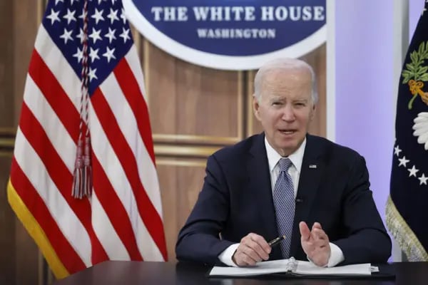 El presidente de EE.UU., Joe Biden, durante la reunión virtual a nivel de líderes del Foro de las Principales Economías sobre energía y clima en el Edificio de Oficinas Ejecutivas Eisenhower en Washington, DC, EE.UU., el jueves 20 de abril de 2023.