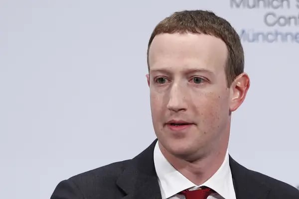 Mark Zuckerberg, CEO y fundador de Facebook Inc., durante la Conferencia de Seguridad de Múnich en el hotel Bayerischer Hof en Múnich, Alemania, el sábado 15 de febrero de 2020.