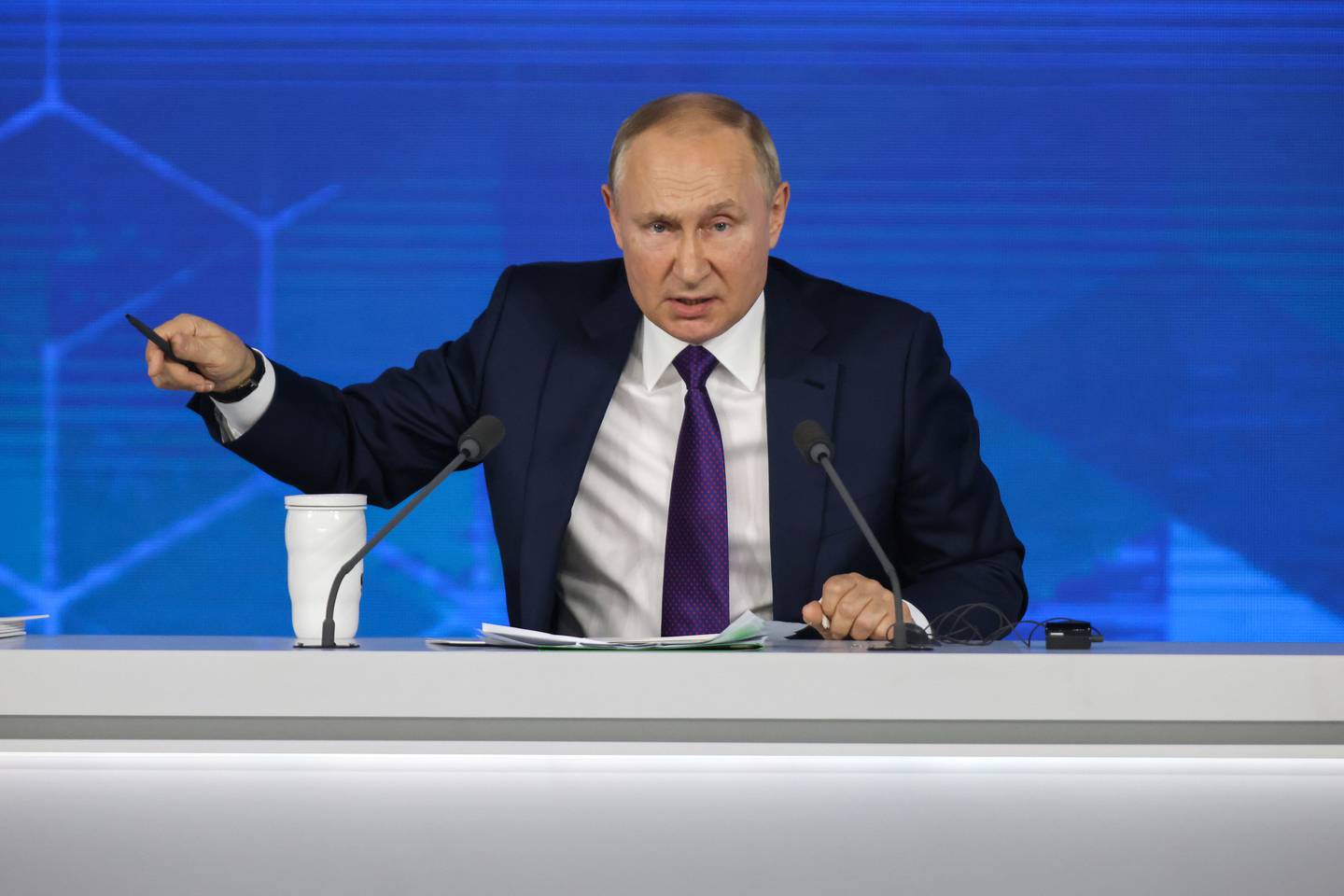 Vladimir Putin da su conferencia de prensa anual en Moscú en diciembre. Fotógrafo: Andrey Rudakov/Bloomberg