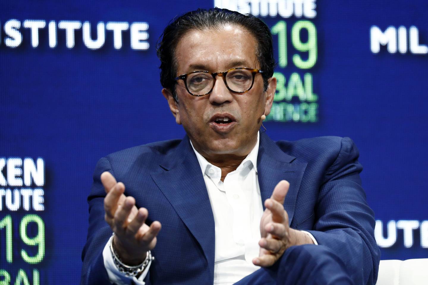 Rajeev Misra, chief executive officer of SoftBank Investment Advisers, speaks during the Milken Institute Global Conference in Beverly Hills, California, U.S., on Monday, April 29, 2019. The conference brings together leaders in business, government, technology, philanthropy, academia, and the media to discuss actionable and collaborative solutions to some of the most important questions of our time.dfd