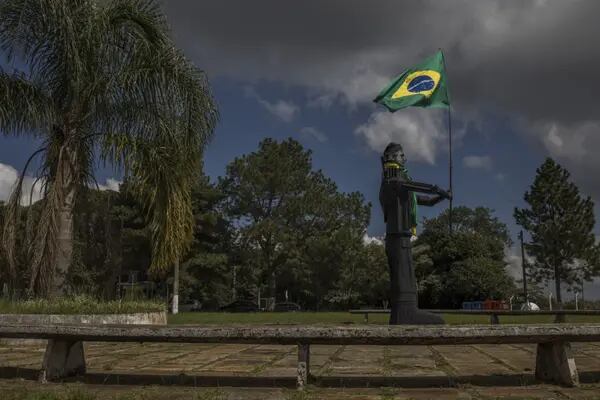 A statue in honor of Jair Bolsonaro, Brazil's president, near the airport in Passo Fundo, Brazil.