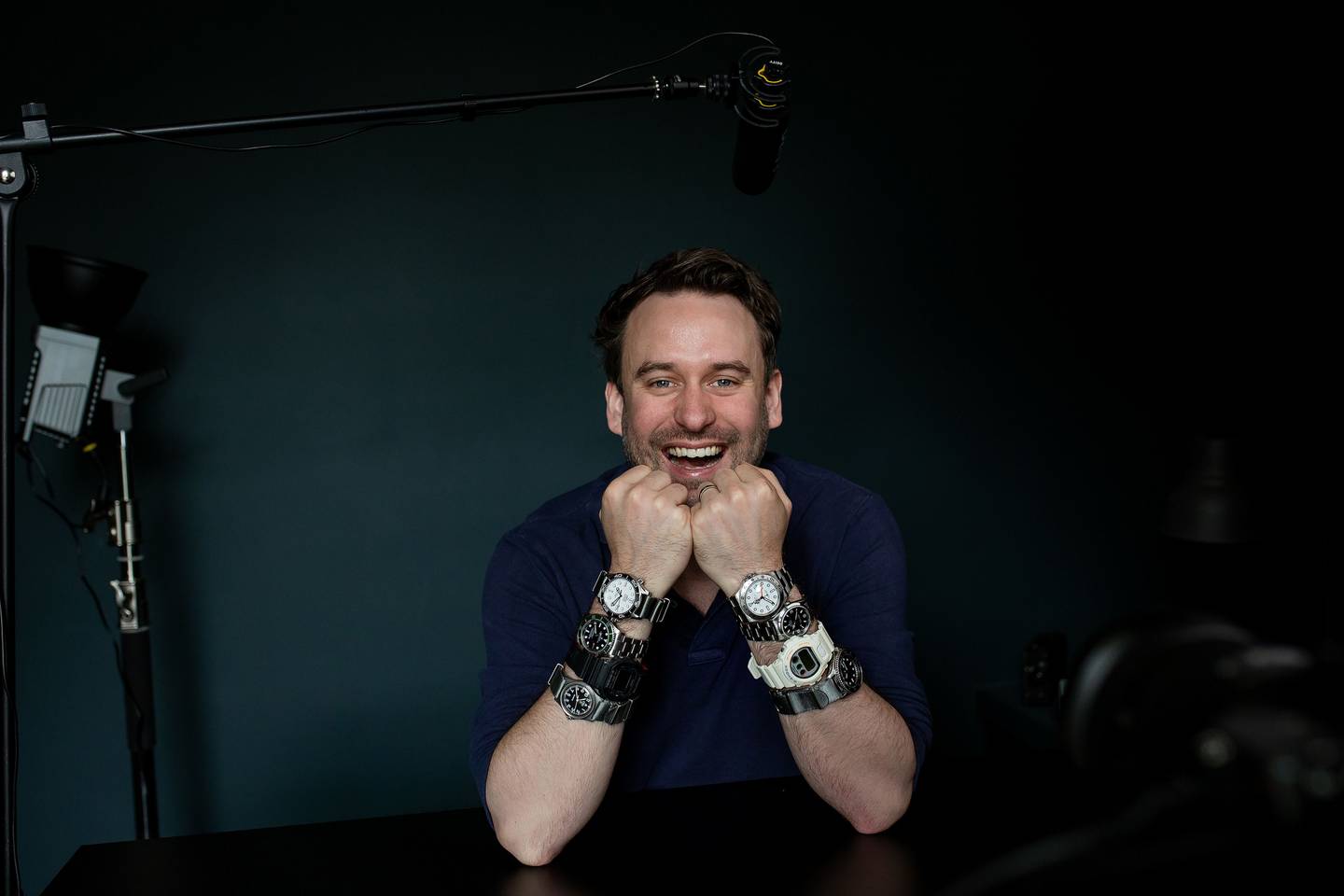 Adrian Barker, founder of Bark & Jack website, poses with his collection of watches at his home studio near Glasgow, UK.