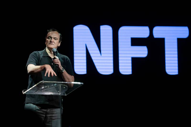 Quentin tarantino durante su presentación en el NFT NYC