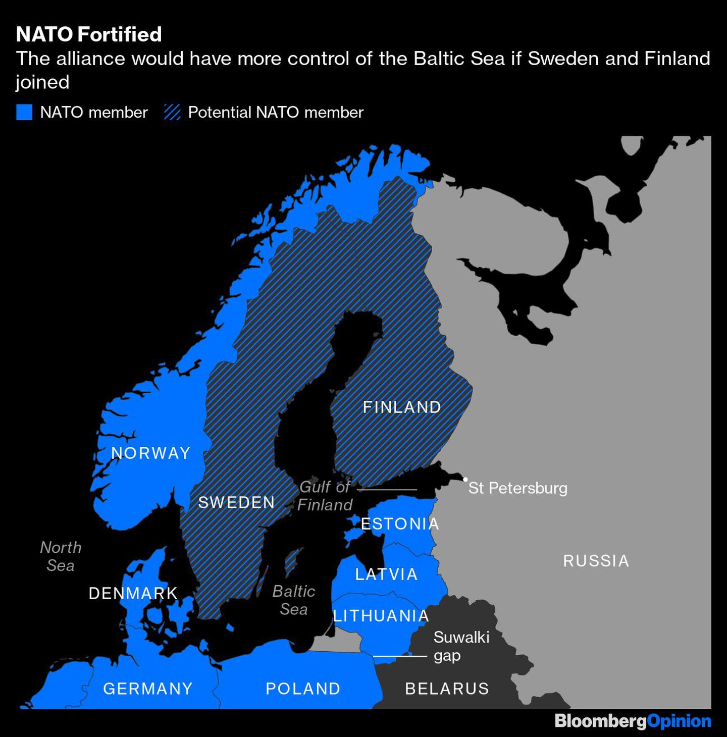 En rayado: potencial miembro de la OTAN
En azul: miembro de la OTANdfd