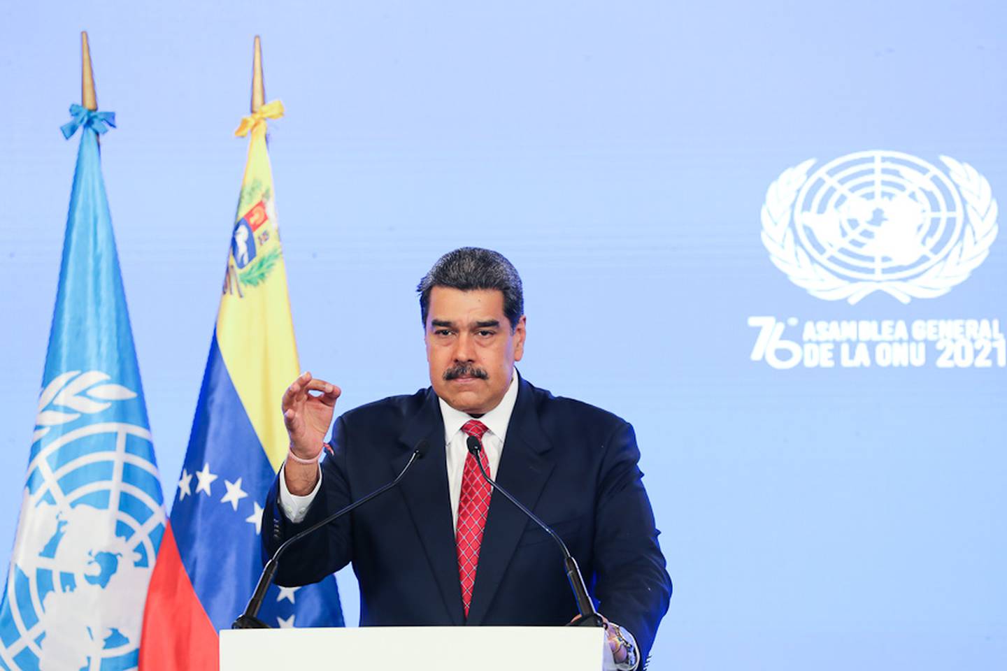 El presidente venezolano, Nicolás Maduro, envía un mensaje a la Asamblea General de Naciones Unidas, el 22 de septiembre de 2021. Fotografía Prensa Miraflores.