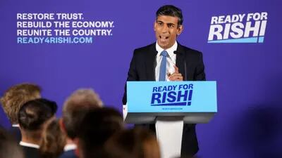 Rishi Sunak durante el lanzamiento de la campaña para su candidatura a líder del Partido Conservador en Londres, el 12 de julio.