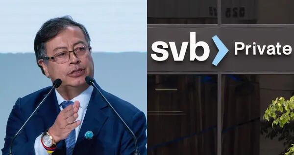 El presidente Petro y el logo de SVB