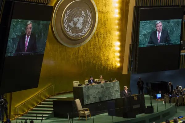 Antonio Guterres, secretario general de las Naciones Unidas (ONU), habla durante una reunión de la Asamblea General en Nueva York.