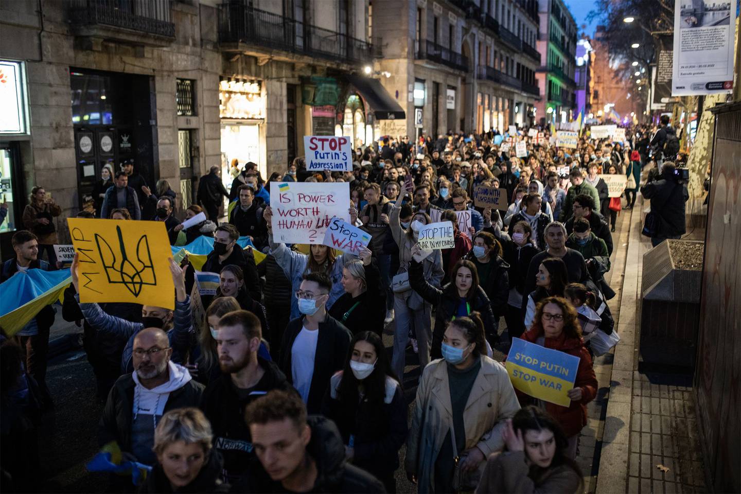 Demonstrators in Barcelona on Feb. 24. Photographer: Zowy Voeten/Getty Imagesdfd