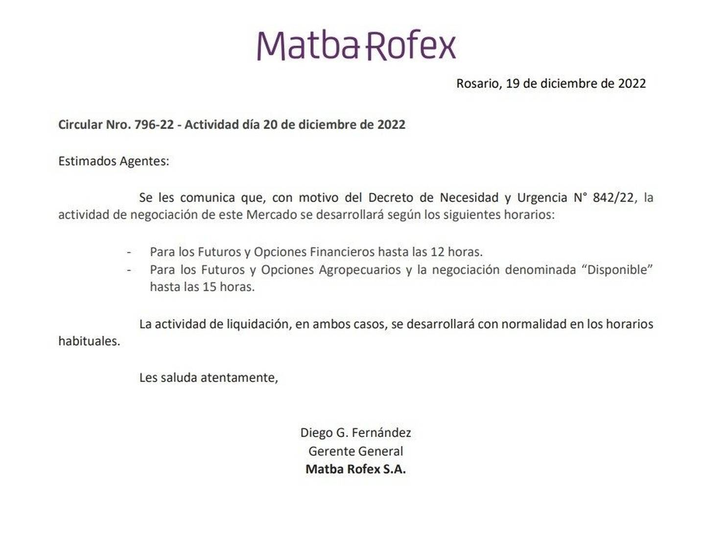 El comunicado de Matba Rofexdfd