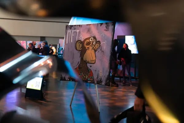 A painting of a Bored Ape at the NFT LA conference in Los Angeles, California