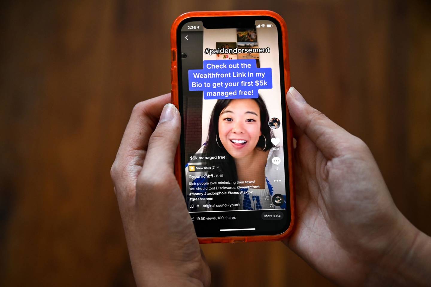 The YourRichBFF TikTok account displaying a paid endorsement by sponsor, Wealthfront. Photographer: Desiree Rios/Bloombergdfd