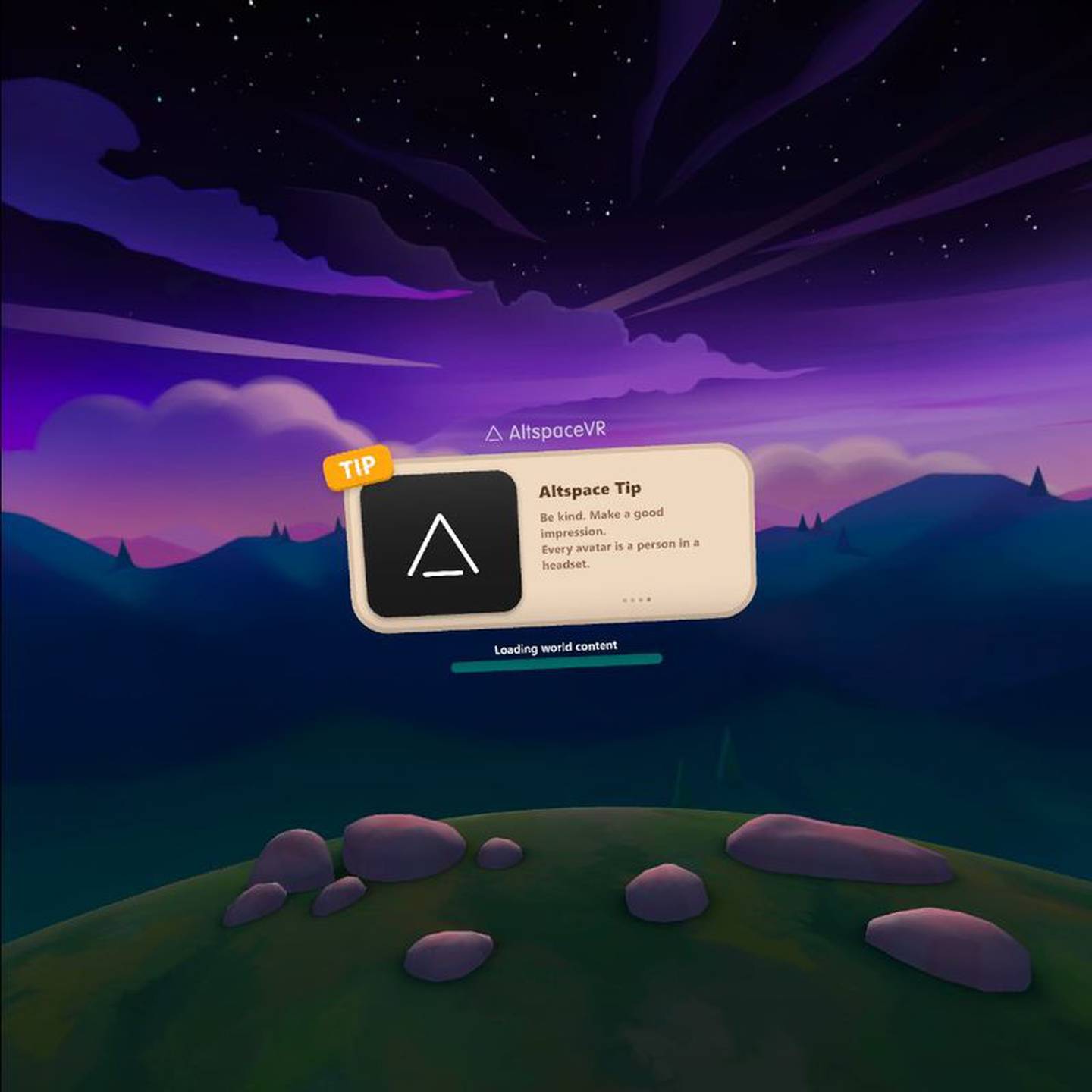 Microsoft’s social VR platform AltspaceVR offers a reminder about behavior before entering one of its virtual hangout spaces, where people strangers can mingle around a campfire or try throwing beanbags into a bin.dfd