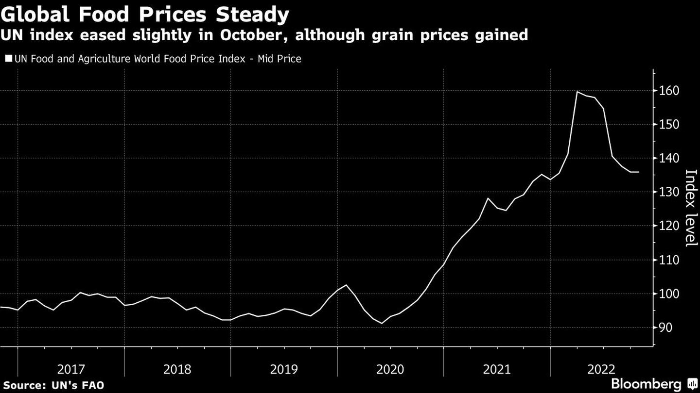 El índice de la ONU disminuyó ligeramente en octubre, aunque los precios de los cereales aumentarondfd
